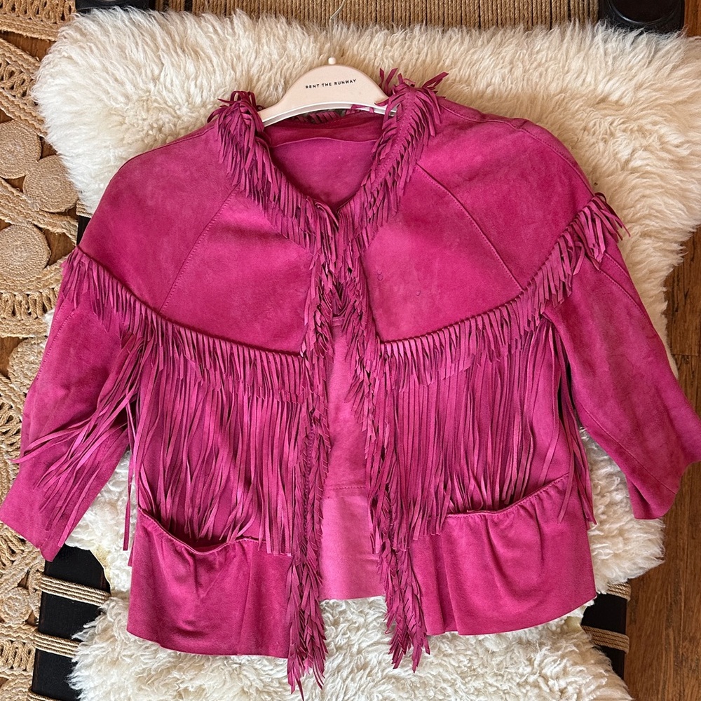 Pink Fringe Suede Jacket